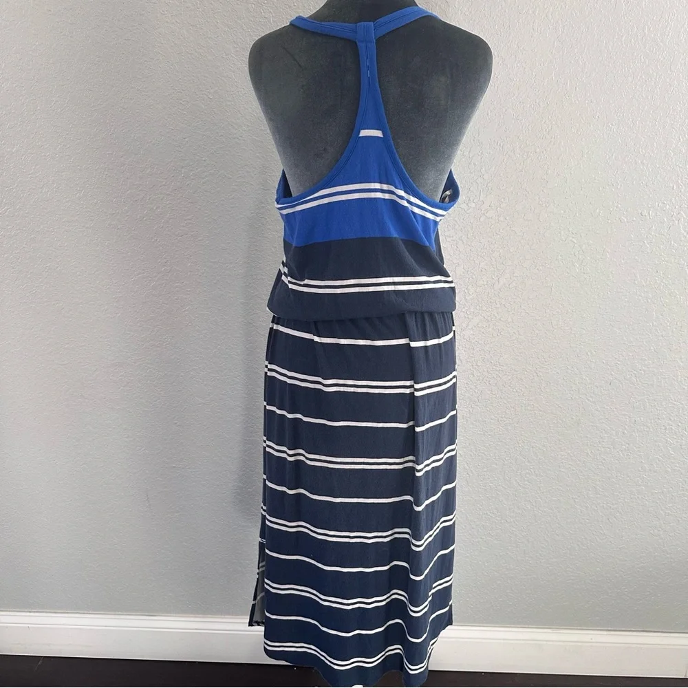 Athleta Blue Striped Racerback Midi Dress Drawstring Waist Size S - Picture 4 of 11